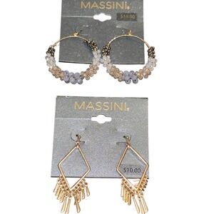Massini Grey Skies Beaded Hoop &‎ Good Natured Square Fringe Earrings - Lot of 2